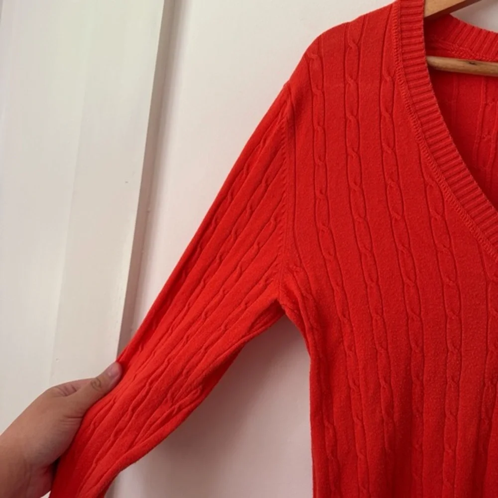 Y2K Womens Old Navy Orange Cable Knit Sweater‎ Womens M Fitted Preppy Stretchy - Picture 3 of 8